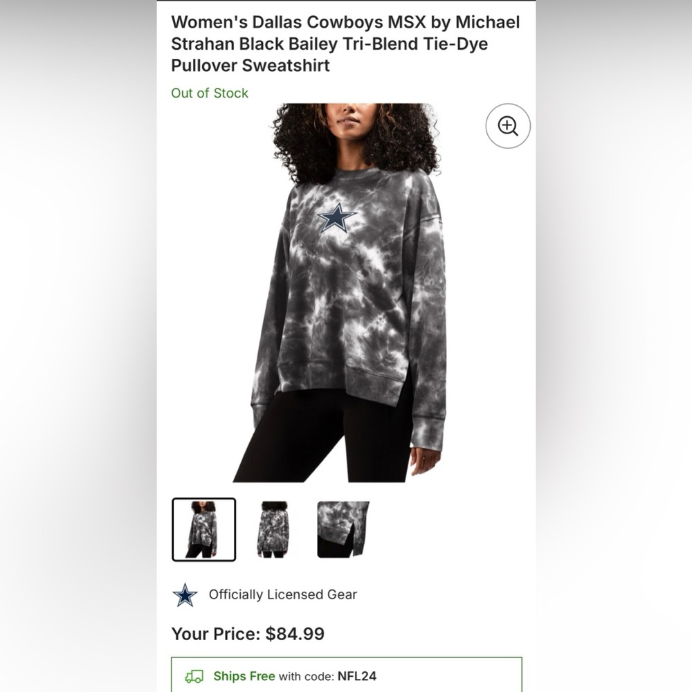 NFL by Michael Strahan Dallas Cowboys Tie-Dye Sweatshirt - Picture 6 of 6